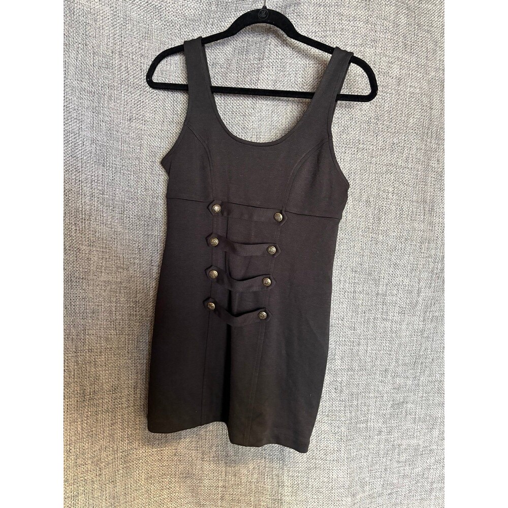 Silence + Noise Women's Black Sleeveless Button Detail Mini Dress. M